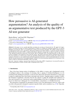 AI 生成的论证有多有说服力？GPT-3 AI 文本生成器生成的论证文本质量分析